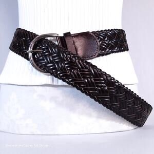 Wide Braided Leather Belt Unisex Large Waist Mocha Brown